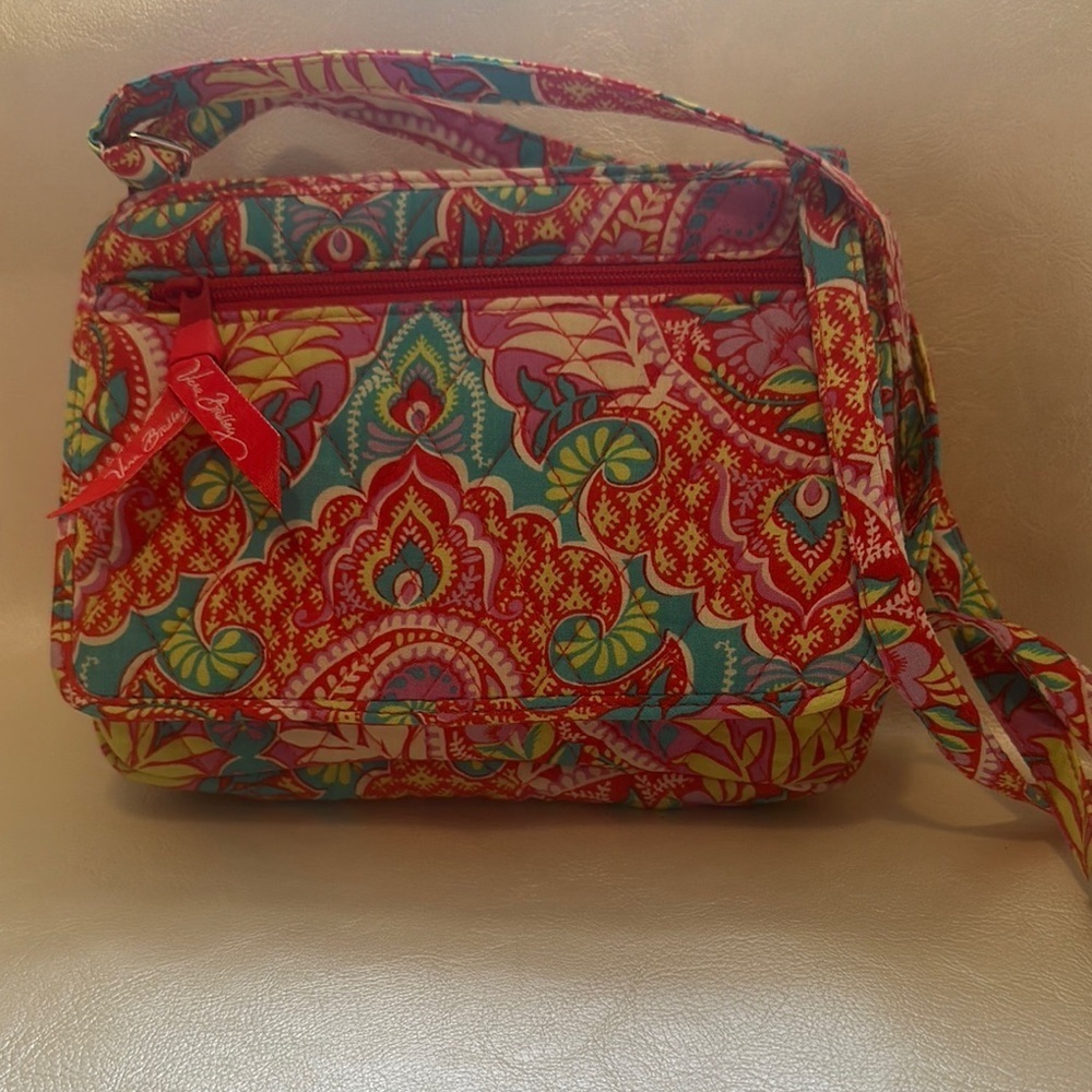 Vera Bradley Red and Pink Crossbody Bag with Paisley Pattern